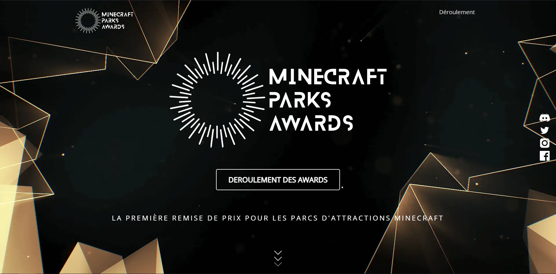 Capture d'écran du site Minecraft Parks Awards