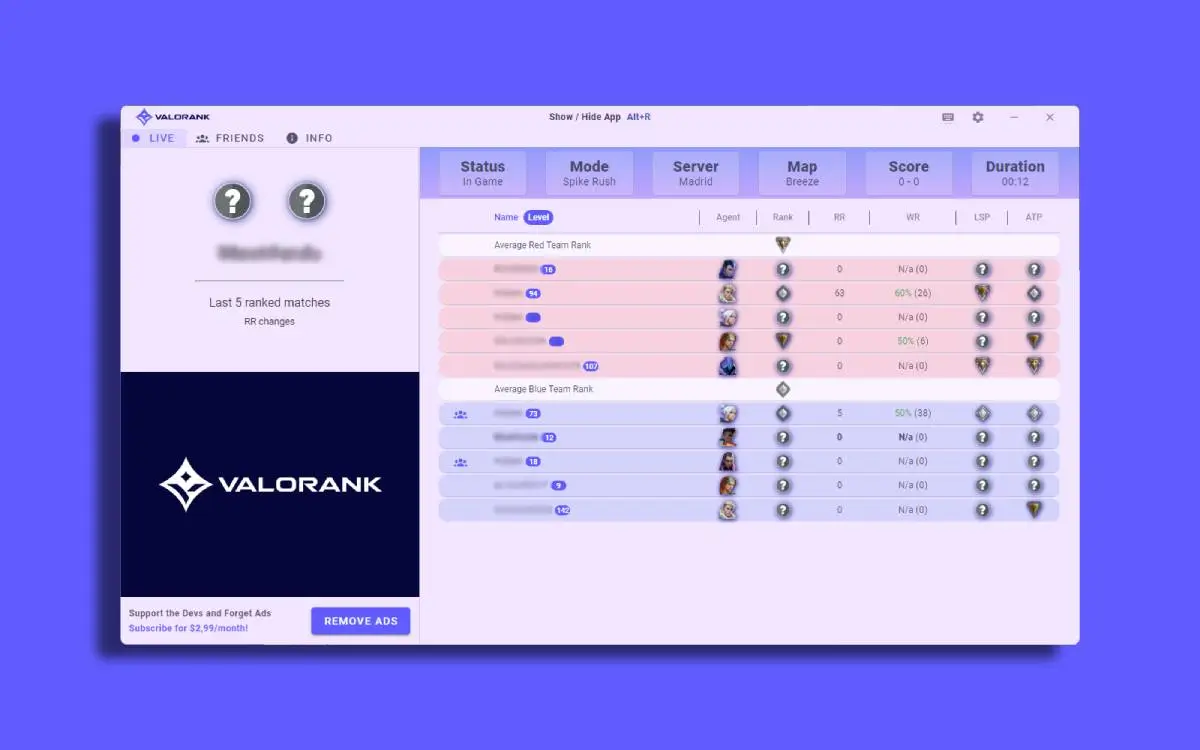 Capture d'écran du site Valorank